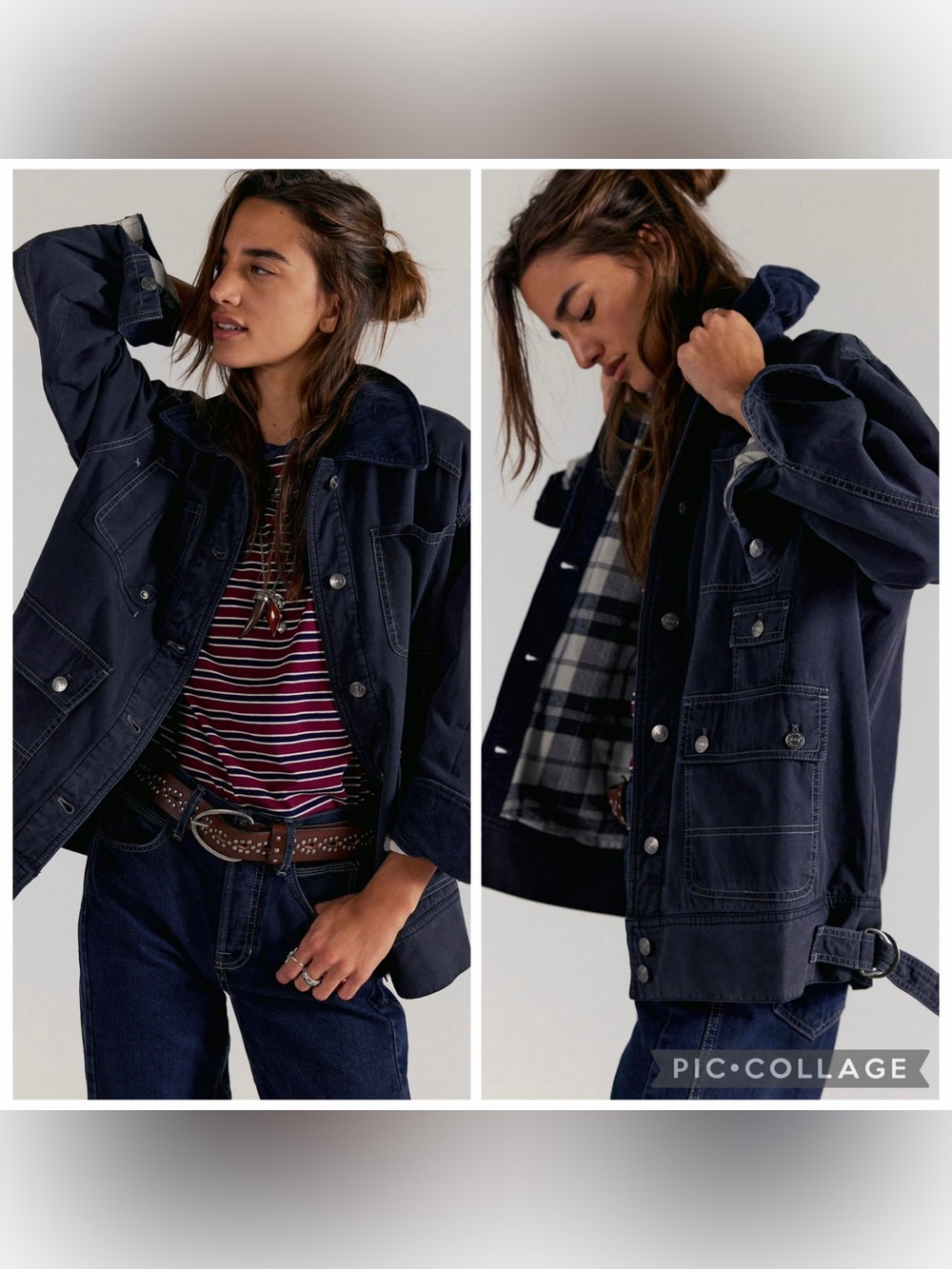 NWT new small we the free people flannel lined barn coat jacket black plaid